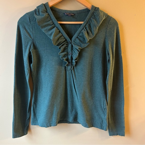 Brooks Brothers Women’s Small Dark Green Long Sleeve Top Ruffled Collar Shirt - Picture 1 of 10